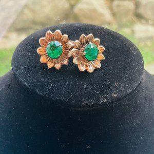 RARE VINTAGE emerald green uranium glass and signed sterling silver uranium